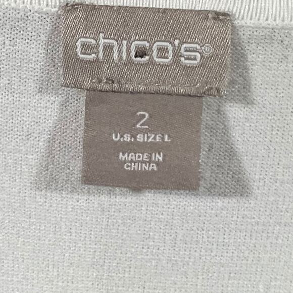 Chicos Size 2 White Black Striped Long Sleeve Top Relaxed Fit - Picture 7 of 7